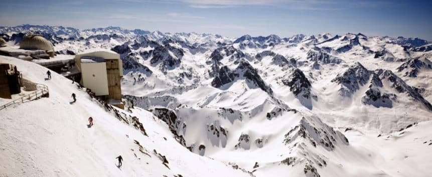 Pic du Midi freeride above La Mongie in Grand Tourmalet in French Pyrenees